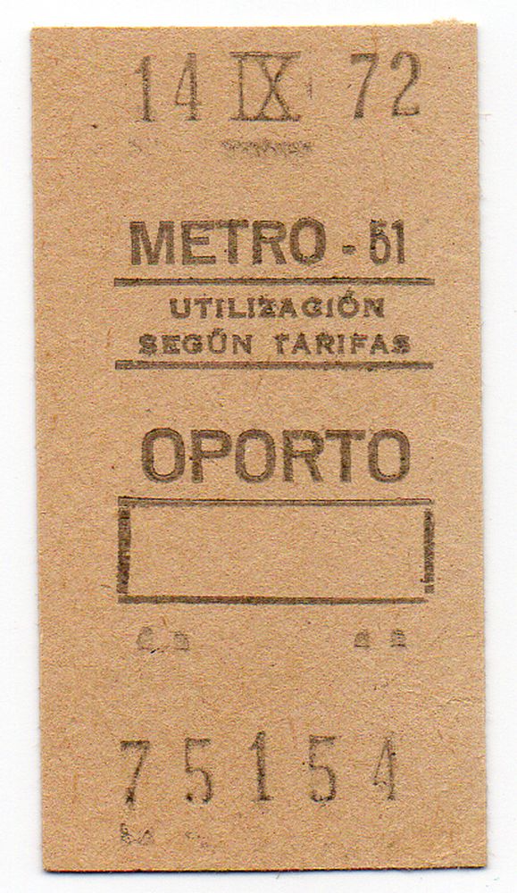 Billete de metro de la estacin de Oporto