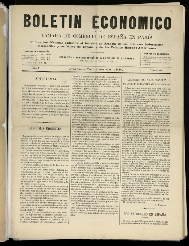 Boletn Econmico de la Cmara de Comercio de Espaa en Pars de octubre de 1887, n 4