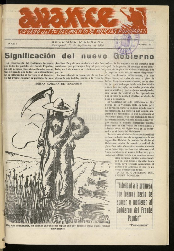 Avance: boletn de lucha antifascista de 10 de septiembre de 1936, n 2
