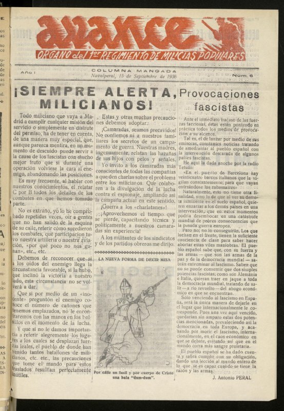 Avance: boletn de lucha antifascista de 15 de septiembre de 1936, n 6