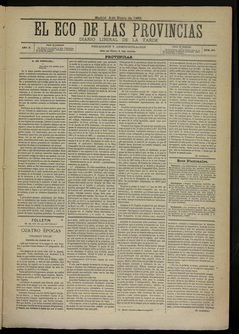 El Eco de las Provincias de 4 de enero de 1883, n 270