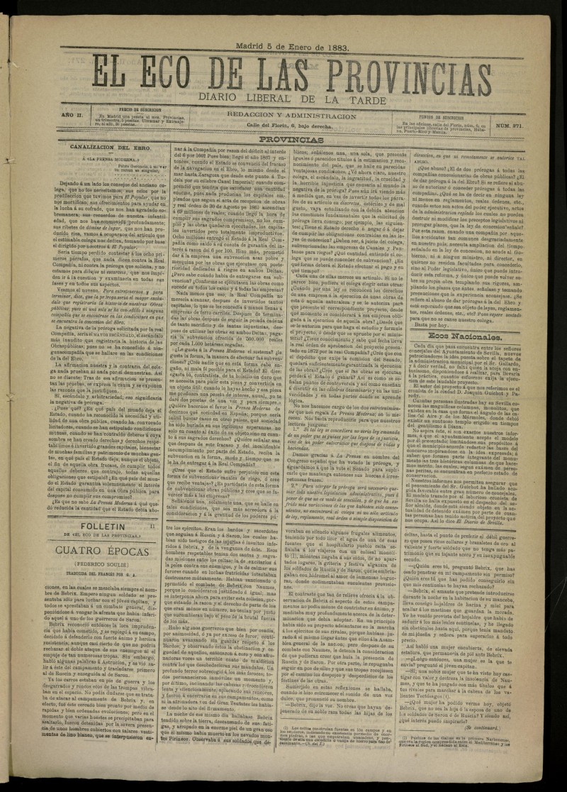 El Eco de las Provincias de 5 de enero de 1883, n 271