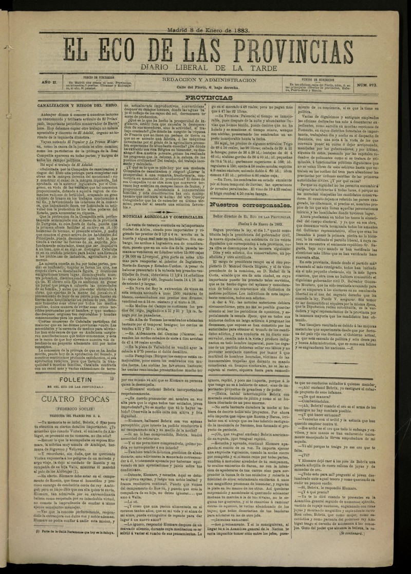 El Eco de las Provincias de 8 de enero de 1883, n 273