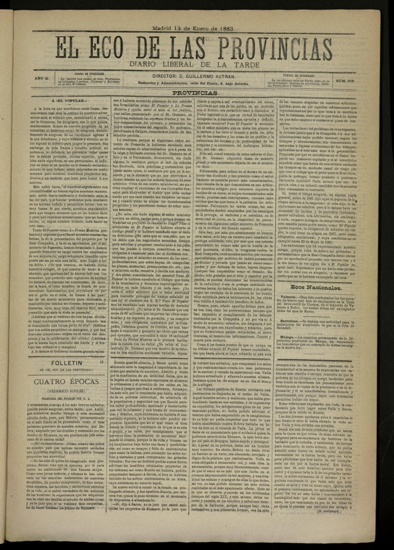 El Eco de las Provincias de 13 de enero de 1883, n 278