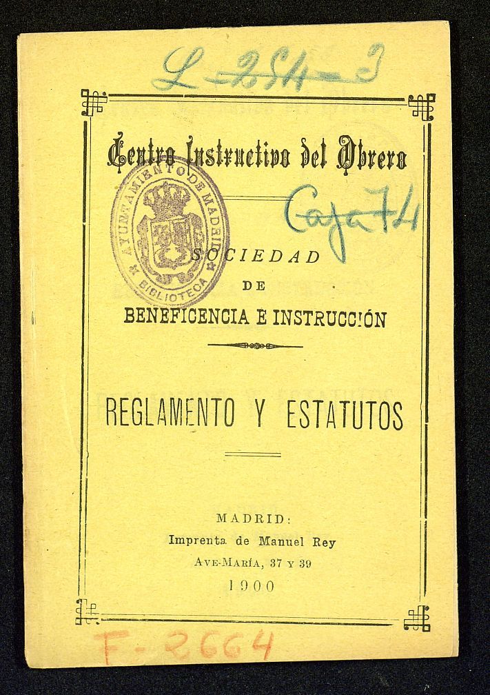 Centro instructivo del obrero : sociedad de beneficencia e instruccin : reglamento y estatutos