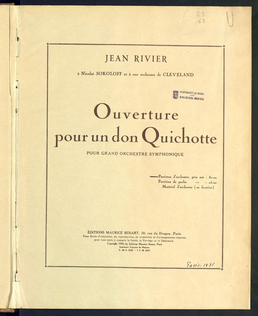Ouverture pour un don Quichotte : pour grand orchestre symphonique