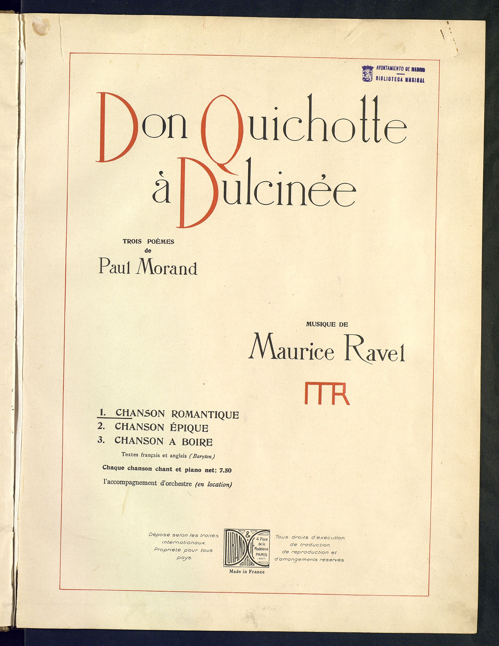 Don Quichotte à Dulcinée. I, Chanson romantique