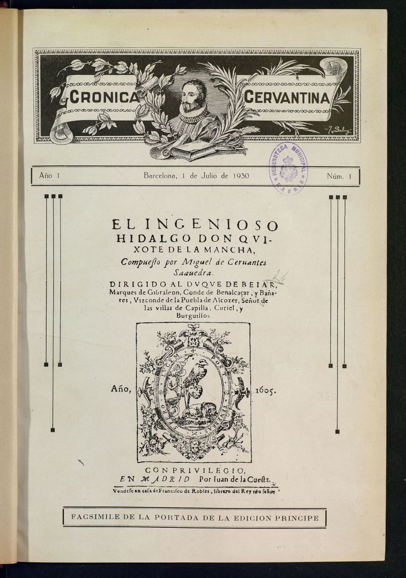 Crnica cervantina: revista literaria y bibliogrfica: rgano de los admiradores de Cervantes
