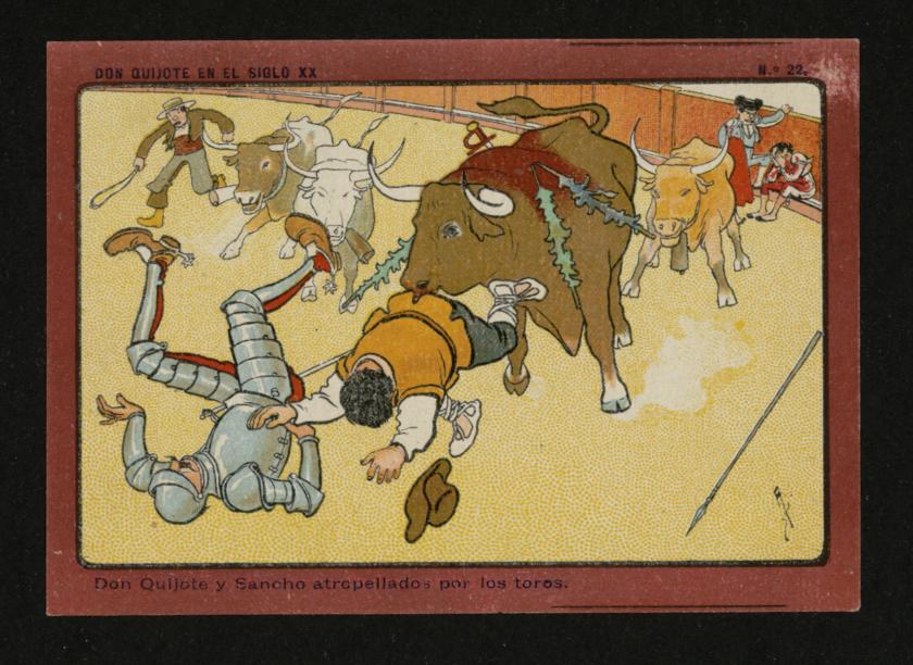 Don Quijote en el Siglo XX. n 22: Don Quijote y Sancho atropellados por los toros