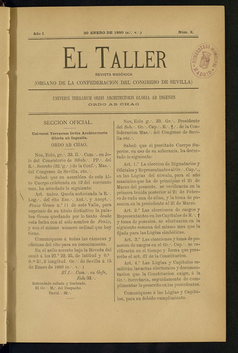EL Taller, de 30 de enero de 1880, n 2