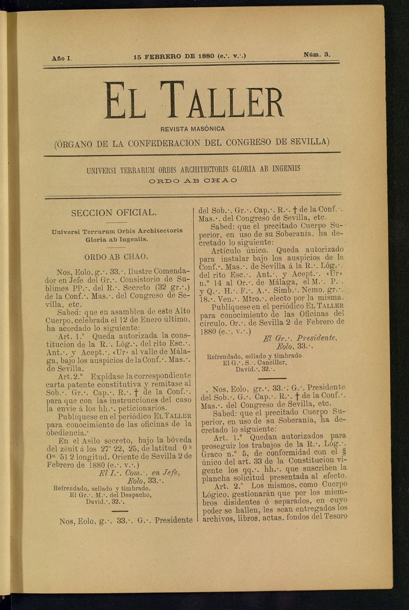 EL Taller, de 15 de febrero de 1880, n 3