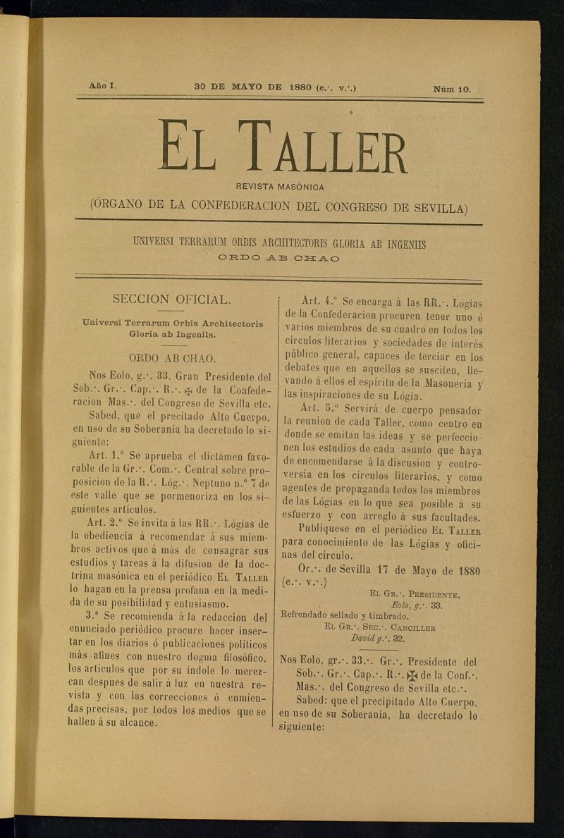 EL Taller, de 30 de mayo de 1880, n 10