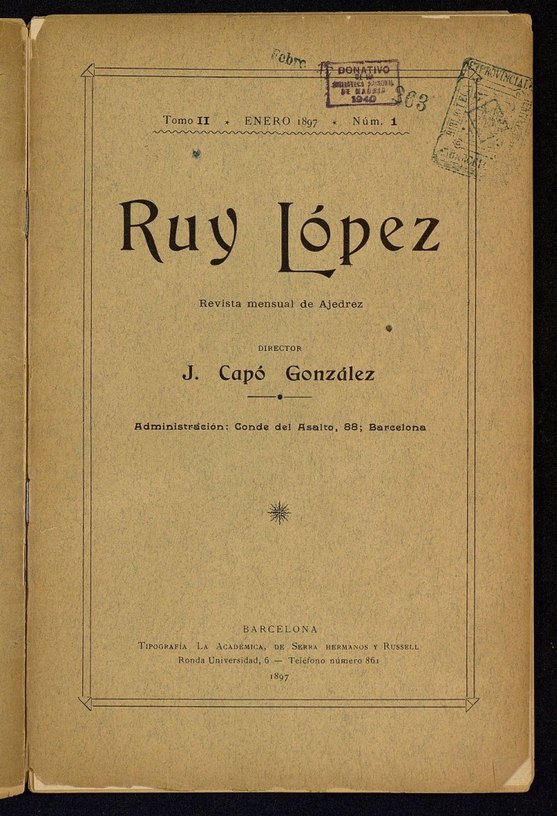 Ruy Lopez, de enero de 1897, n 1