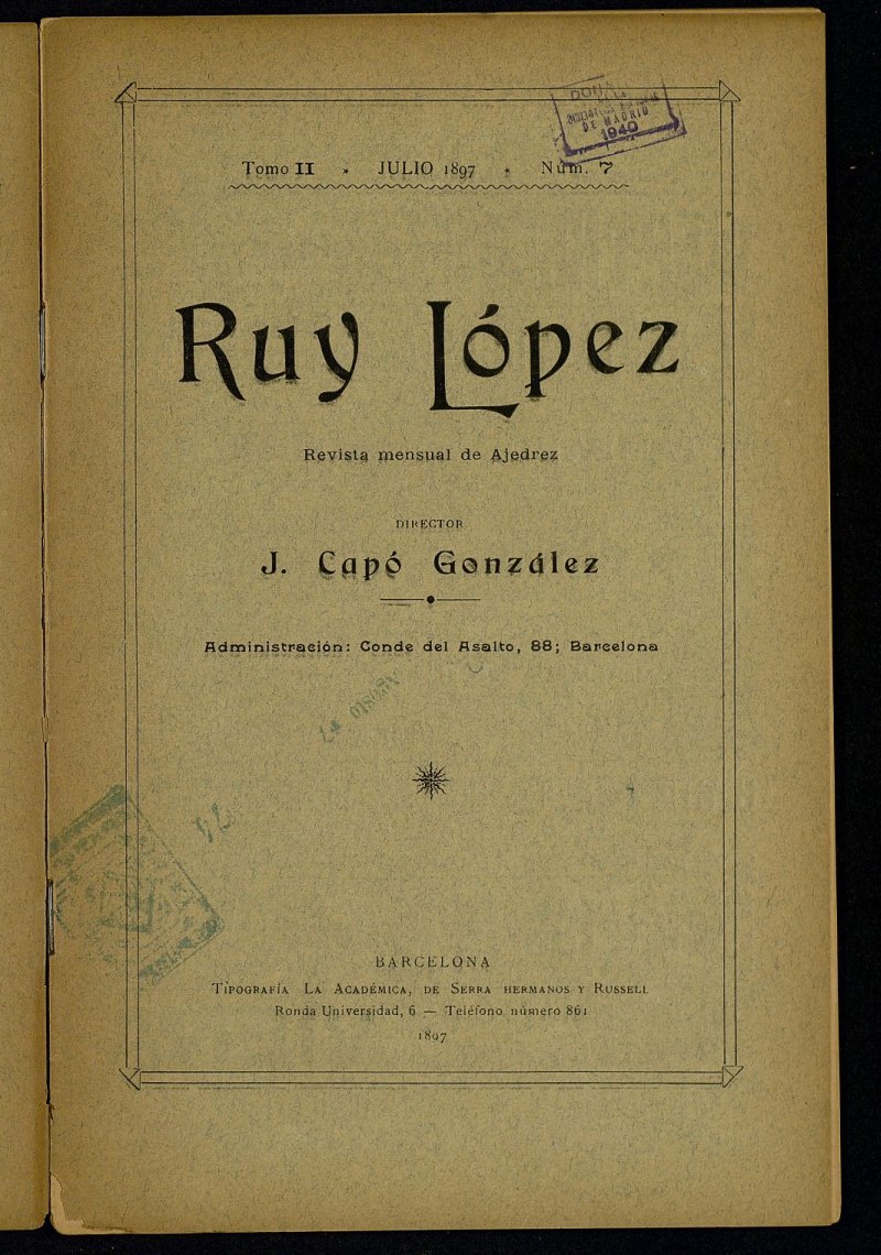 Ruy Lopez, de julio de 1897, n 7