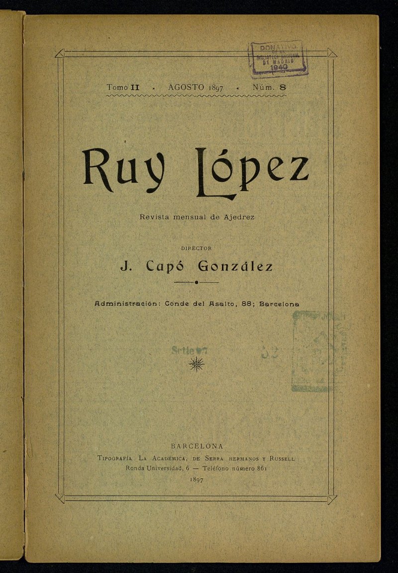 Ruy Lopez, de agosto de 1897, n 8