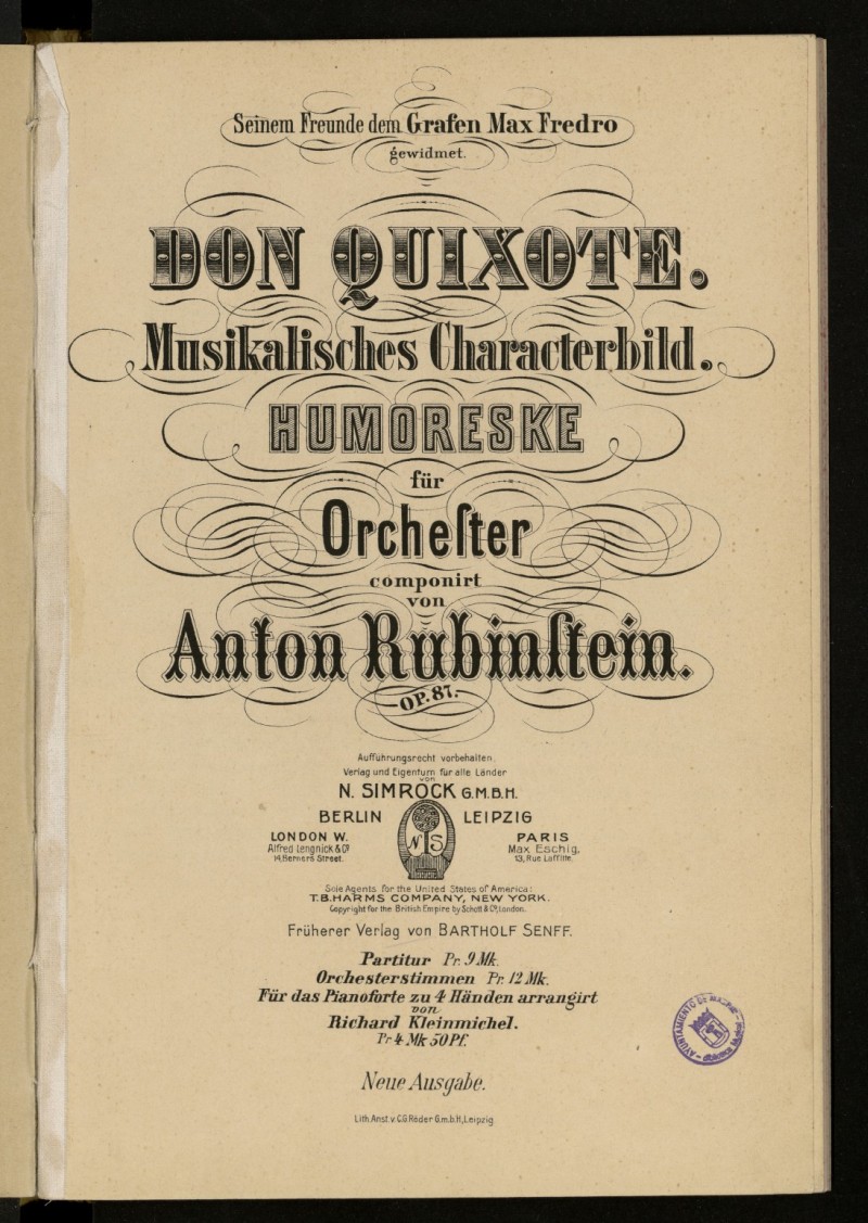 Don Quixote : musikalisches Characterbild humoreske für Orchester : op. 87