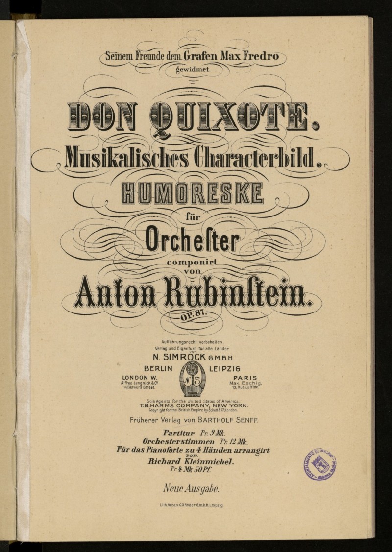 Don Quixote : musikalisches Characterbild humoreske fr Orchester : op. 87