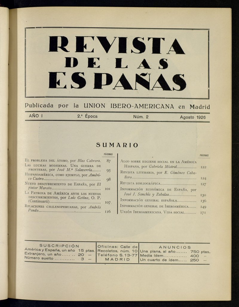 Revista de las Espaas, de agosto de 1926, n 2