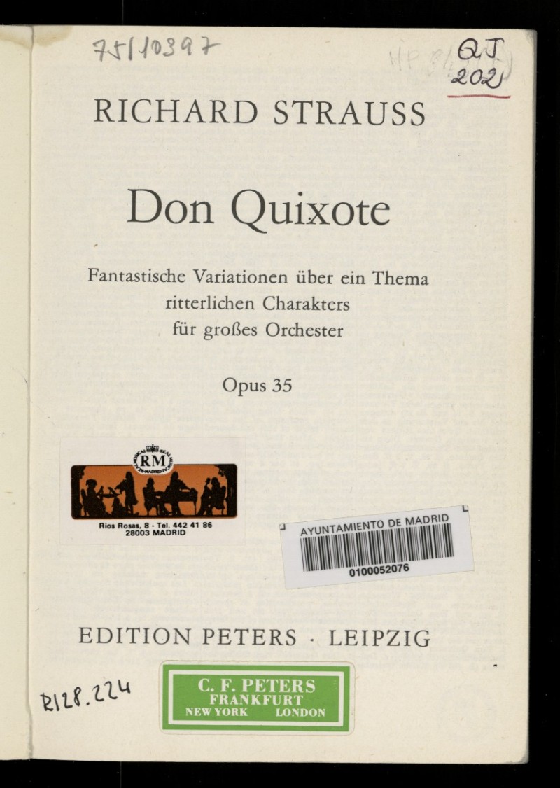 Don Quixote : Fantastische Variationen ber ein Thema ritterlichen Charakters fr grosses Orchester : opus 35