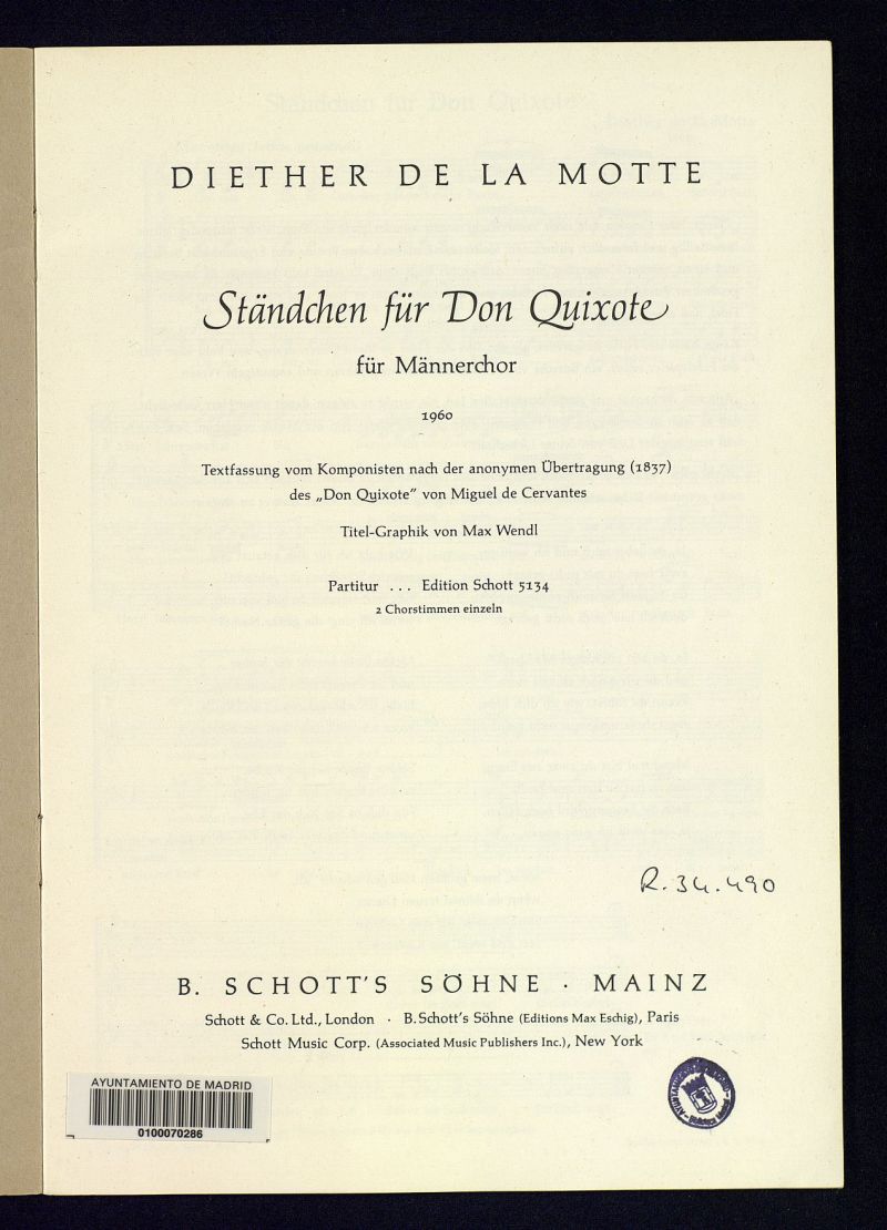Stndchen fr Don Quixote : fr Mnnerchor : (1960)