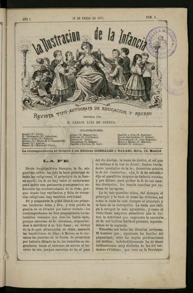 La Ilustracin de la Infancia : revista tipo-autgrafa de educacin y recreo del 30 de enero de 1877, n 4