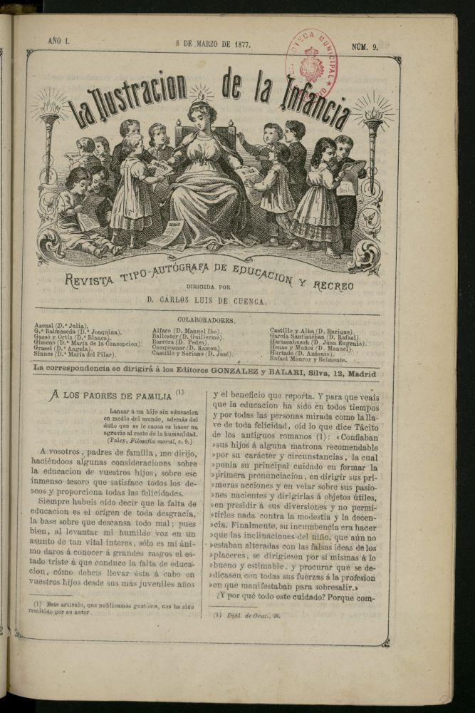 La Ilustracin de la Infancia : revista tipo-autgrafa de educacin y recreo del 8 de marzo de 1877, n 9