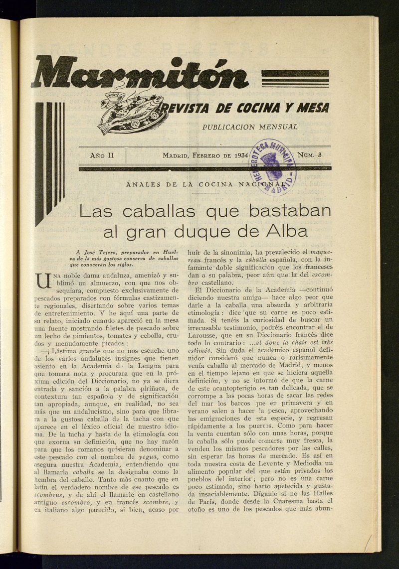 Marmitn: revista de cocina y mesa, de febrero de 1934, n 3