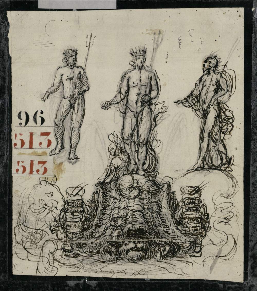 Dibujo de las figuras de Apolo y Neptuno para sus respectivas fuentes