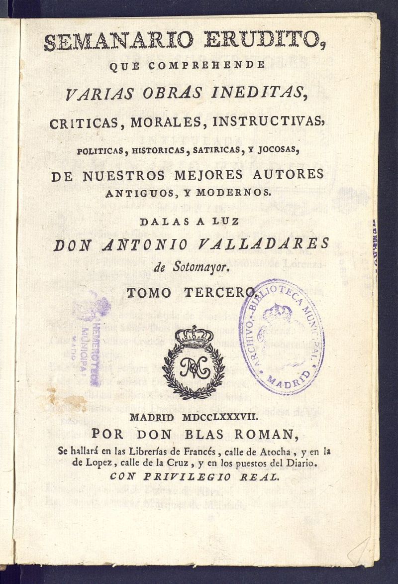 Semanario Erudito 1787, Tomo III