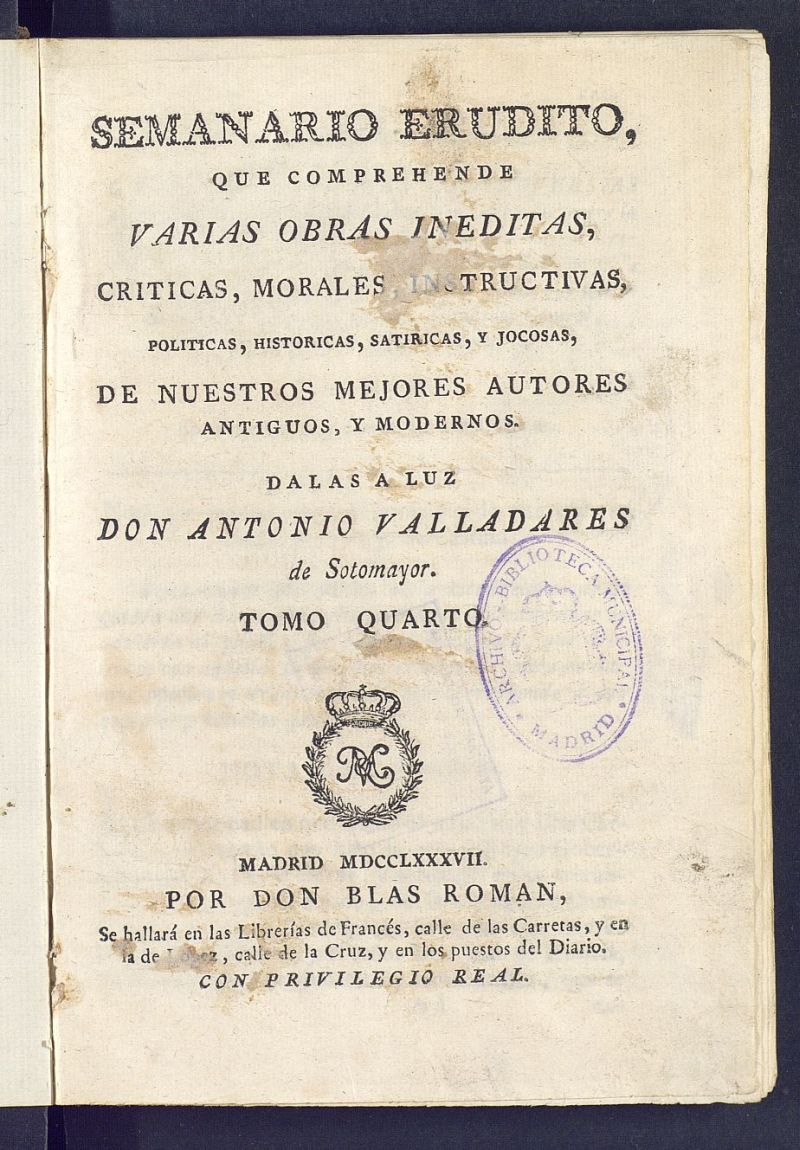 Semanario Erudito 1787, Tomo IV