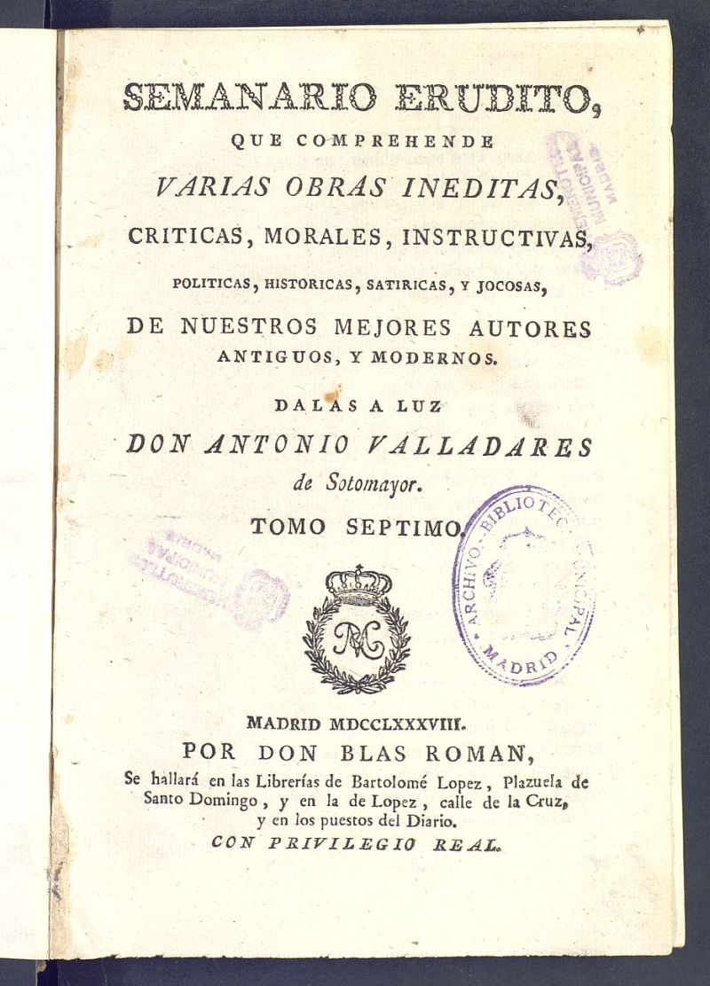 Semanario Erudito 1788, Tomo VII.