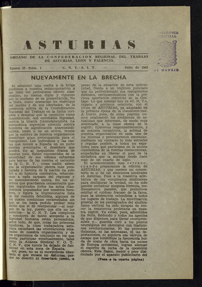 Asturias : Organo de la Confederacin Regional del Trabajo de Asturias, Len, Palencia...