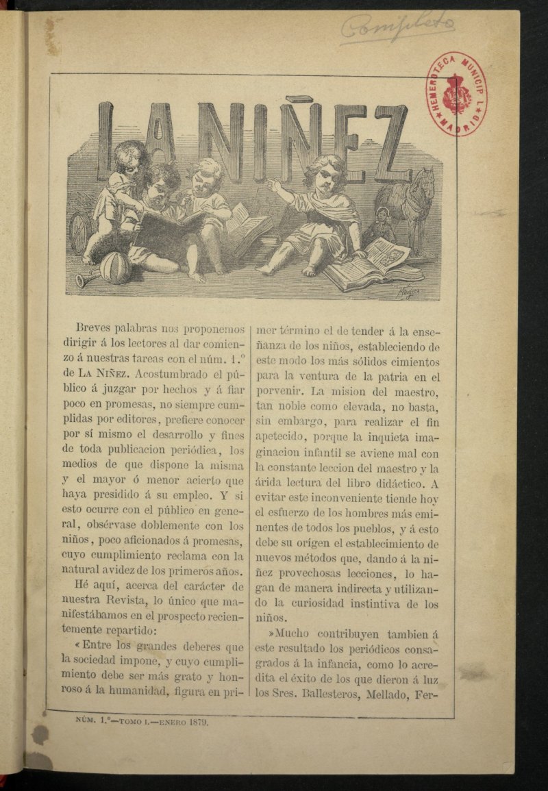 La Niez, tomo I de enero de 1879, n 1