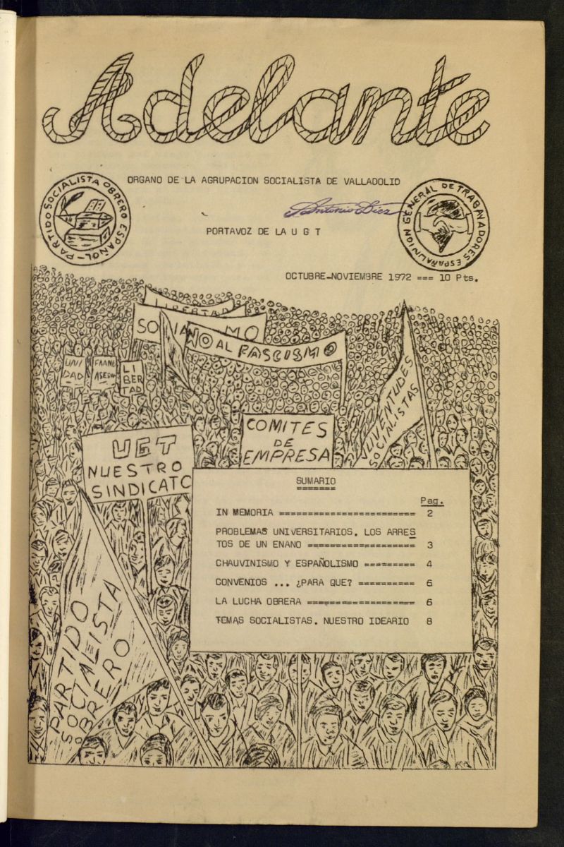 Adelante : rgano de la Agrupacin Socialista de Valladolid de octubre-noviembre de 1972