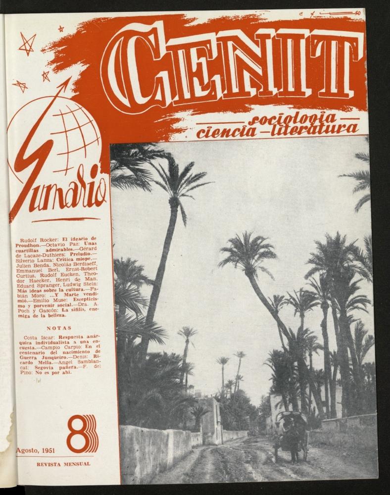 Cenit : revista mensual de Sociologa, Ciencia y Literatura de agosto de 1951, n 8