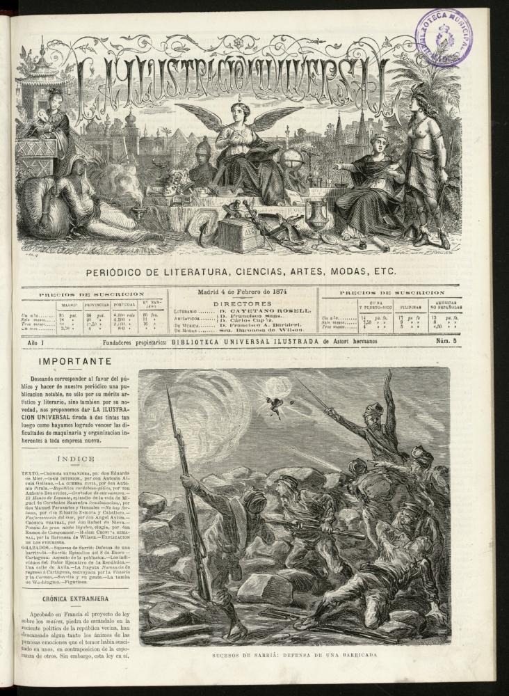 La Ilustracin Universal : peridico de literatura, ciencias, artes, modas, etc. del 4 de febrero de 1874, n 5