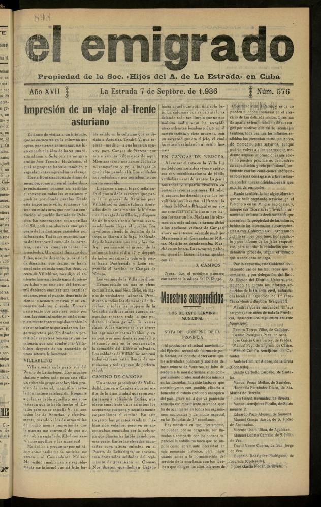 El Emigrado del 7 de septiembre de 1936, n 576