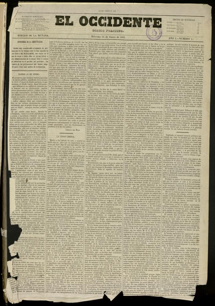 El Occidente: diario poltico del 10 de enero de 1855, n 1