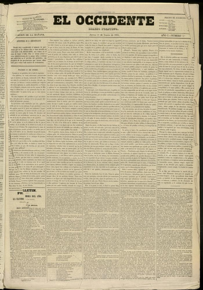 El Occidente: diario poltico del 11 de enero de 1855, n 1 [sic]