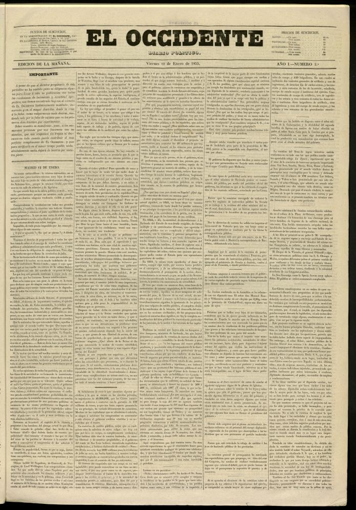 El Occidente: diario poltico del 12 de enero de 1855, n 3