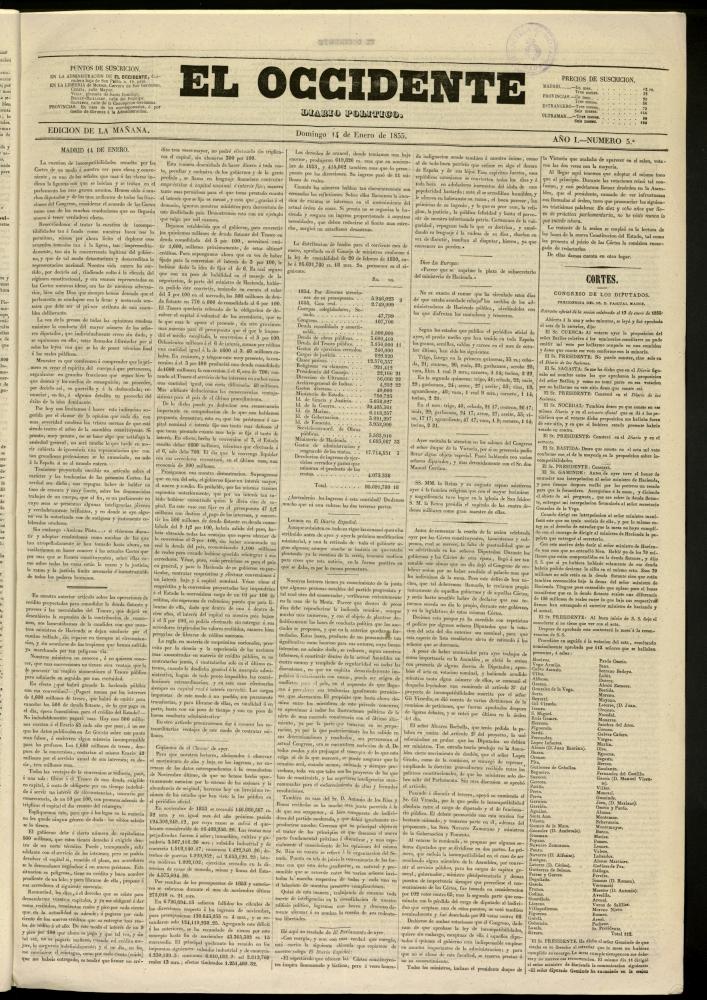 El Occidente: diario poltico del 14 de enero de 1855, n 5
