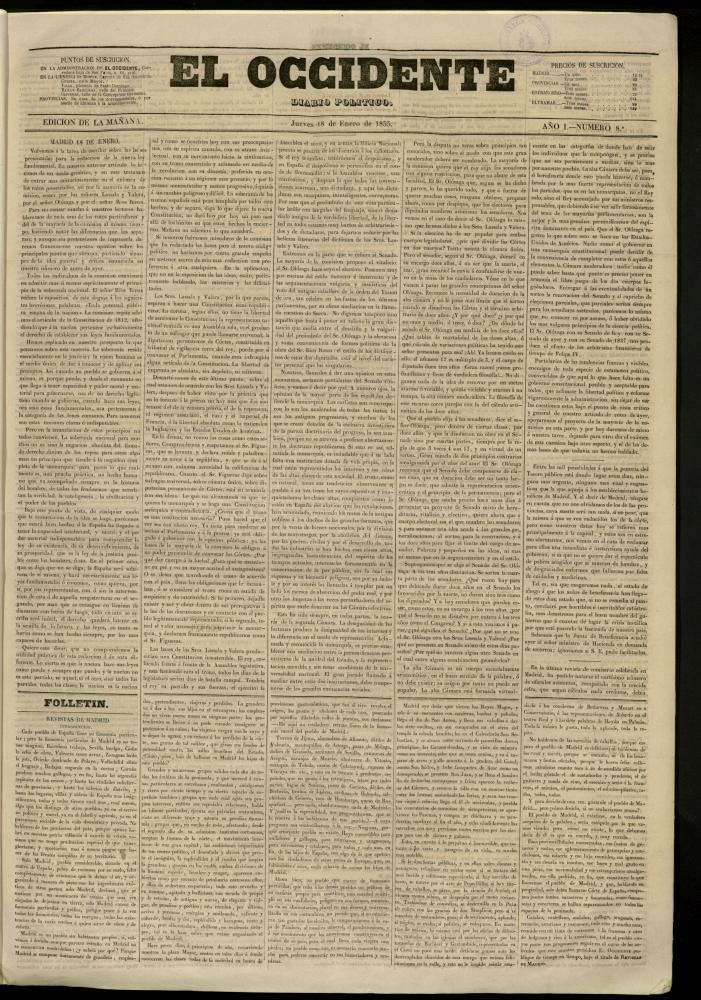 El Occidente: diario poltico del 18 de enero de 1855, n 8