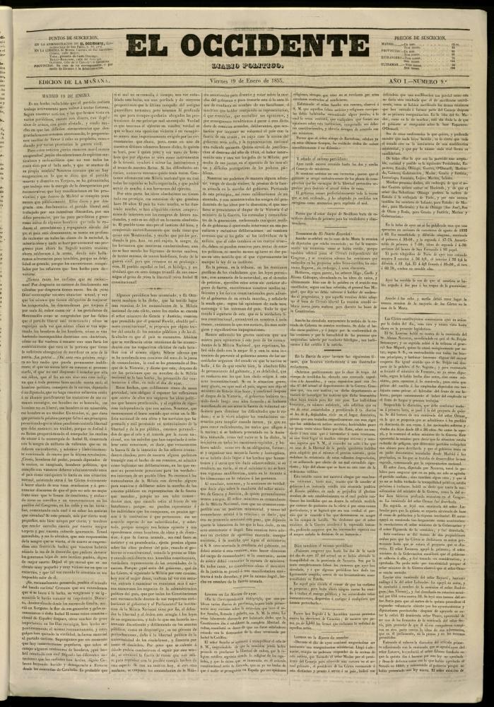 El Occidente: diario poltico del 19 de enero de 1855, n 9