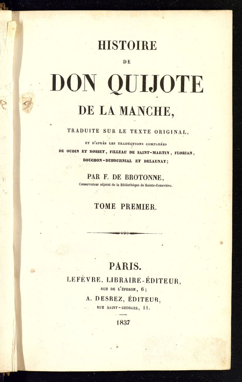 Histoire de Don Quijote de la Manche. Tome premier
