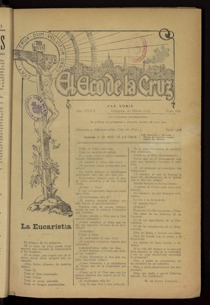 El Eco de la Cruz del 20 de marzo de 1925, nº 622