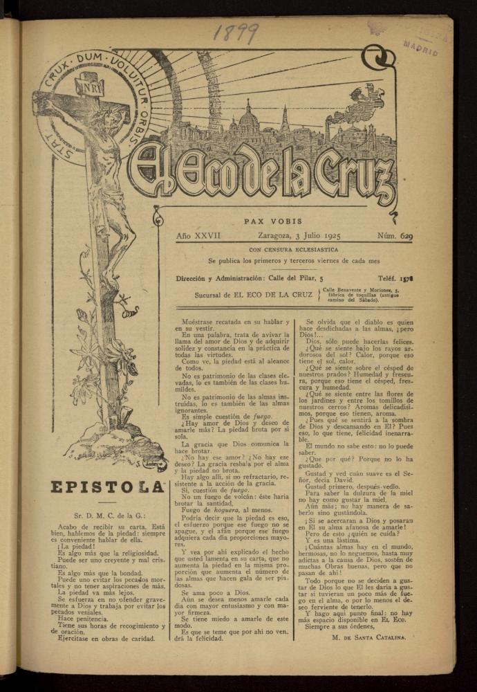 El Eco de la Cruz del 3 de julio de 1925, nº 629