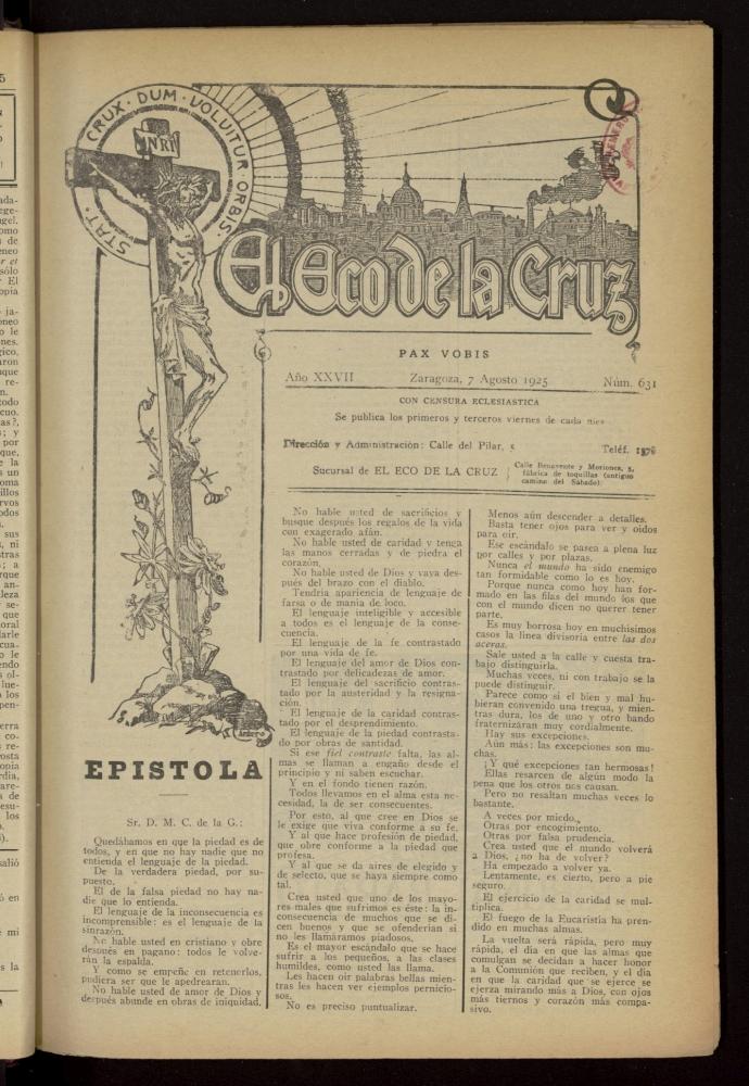 El Eco de la Cruz del 7 de agosto de 1925, nº 631