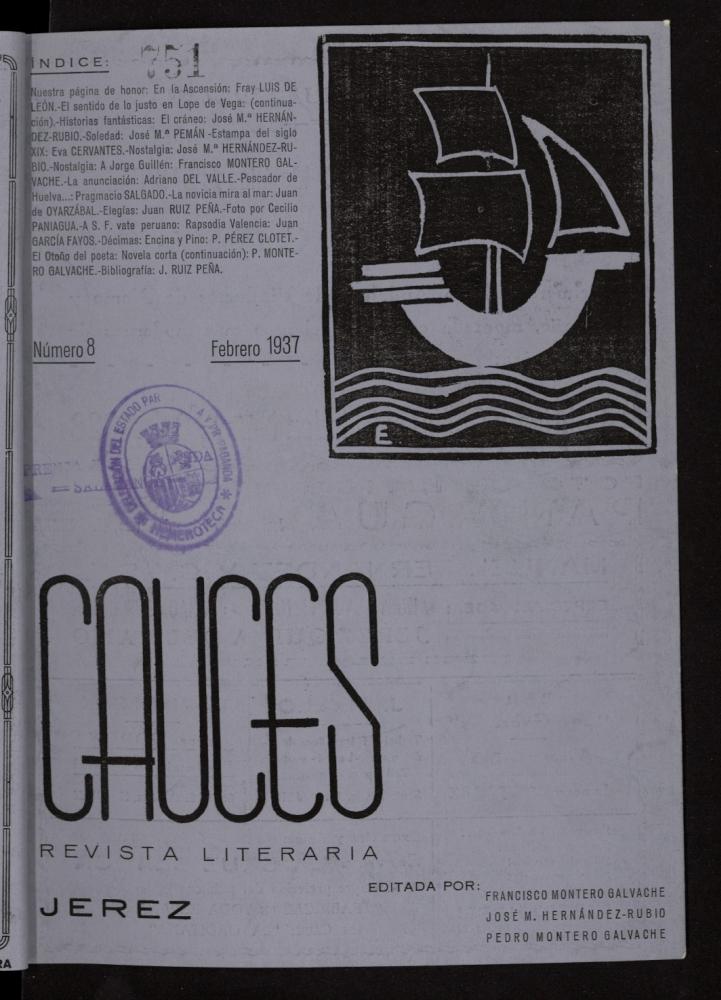 Cauces : revista literaria de febrero de 1937, n 8