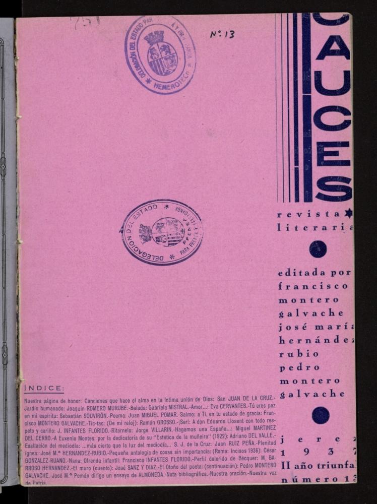 Cauces : revista literaria de julio de 1937, n 13