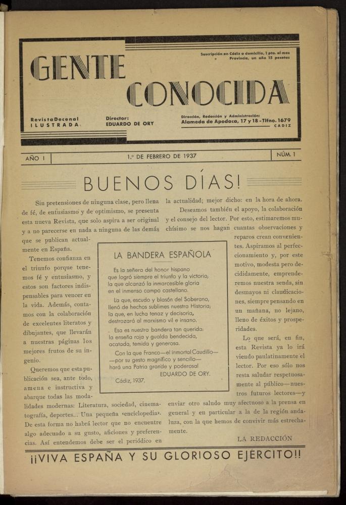 Gente Conocida : revista semanal ilustrada del 1 de febrero de 1937, n 1